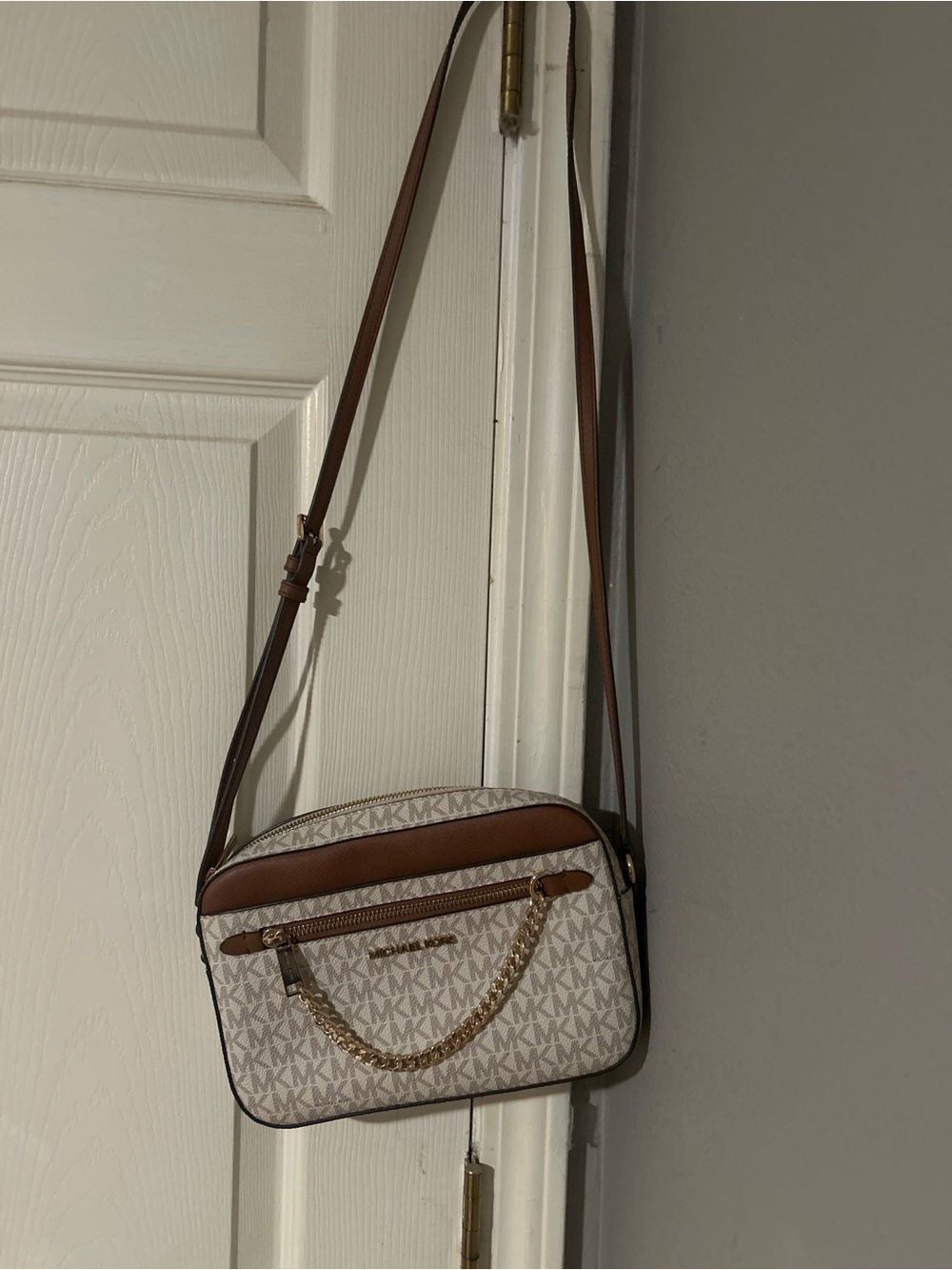 Michael Kors Brown and Ivory Logo Crossbody Bag